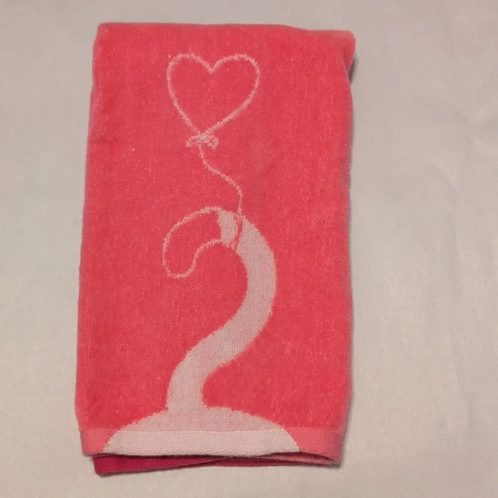Fun Pink Cotton Cat Hand Towel with Heart Glasses & a Heart Balloon on it's Tail